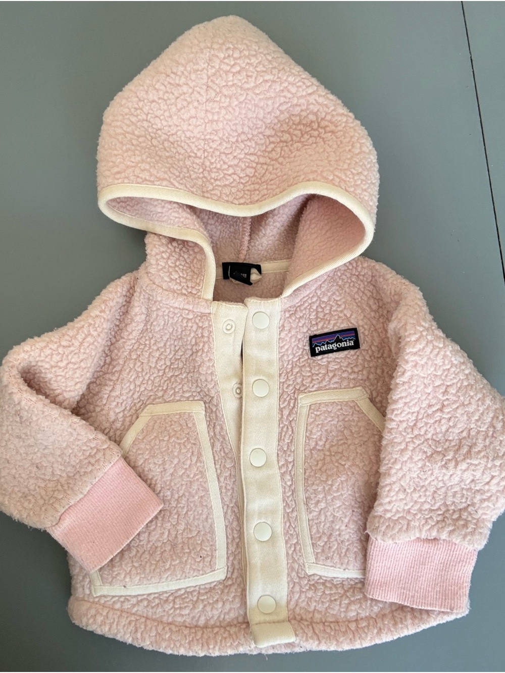 Patagonia Light Pink Sherpa Hooded Jacket with Cream Trim